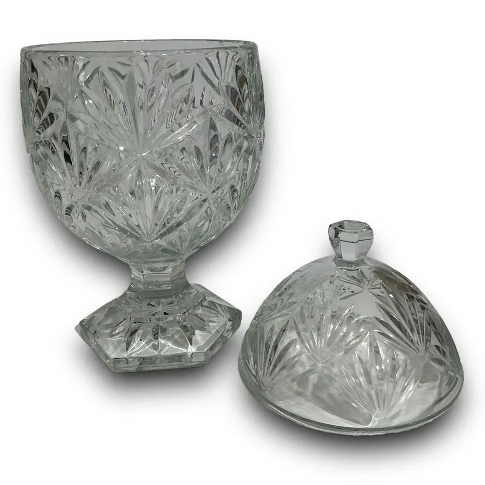 Teleflora Crystal Egg Shaped Pedestal Candy Dish with Lid Jewelry Trinket Dish